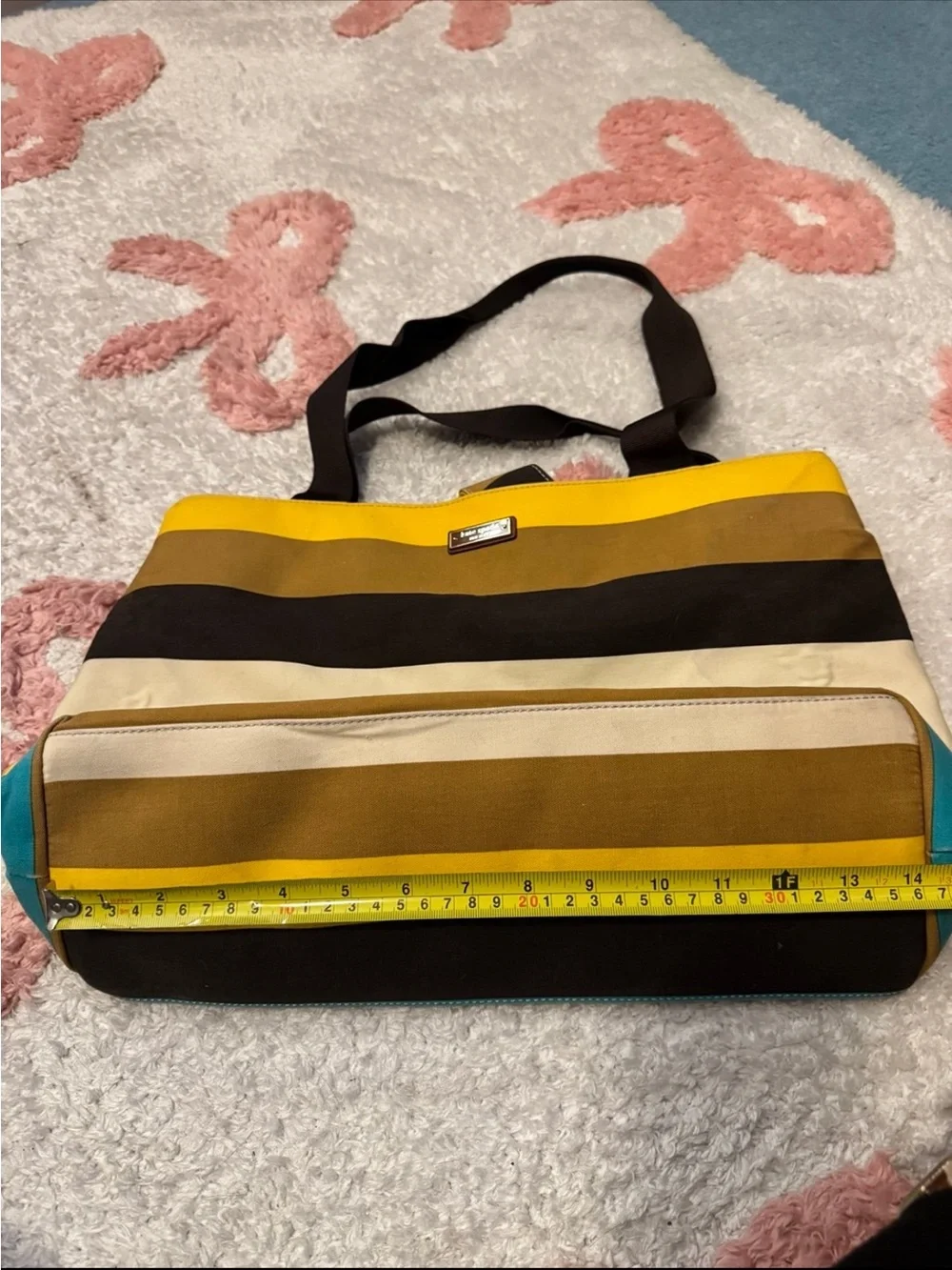 kate spade Striped Tote in Yellow, Teal, Brown and Cream